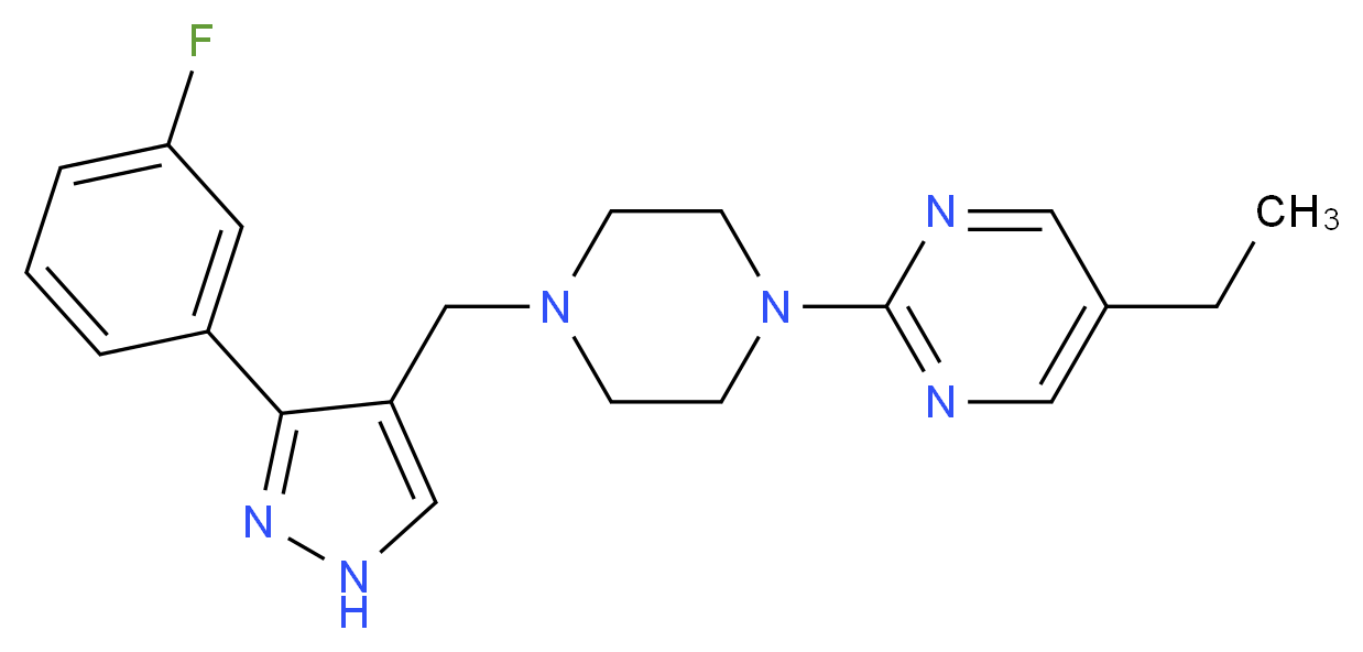 5-ethyl-2-(4-{[3-(3-fluorophenyl)-1H-pyrazol-4-yl]methyl}piperazin-1-yl)pyrimidine_Molecular_structure_CAS_)