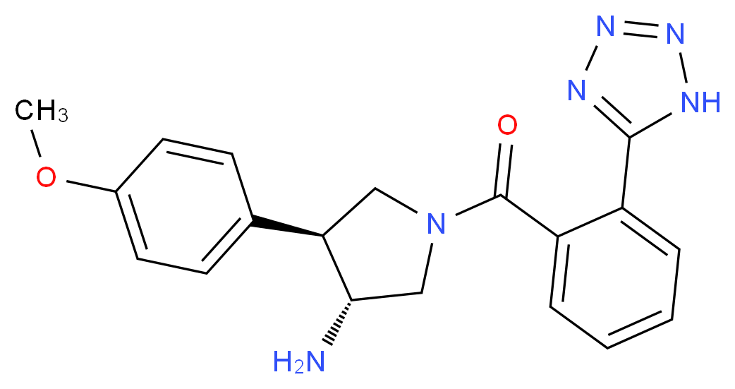 (3R*,4S*)-4-(4-methoxyphenyl)-1-[2-(1H-tetrazol-5-yl)benzoyl]pyrrolidin-3-amine_Molecular_structure_CAS_)