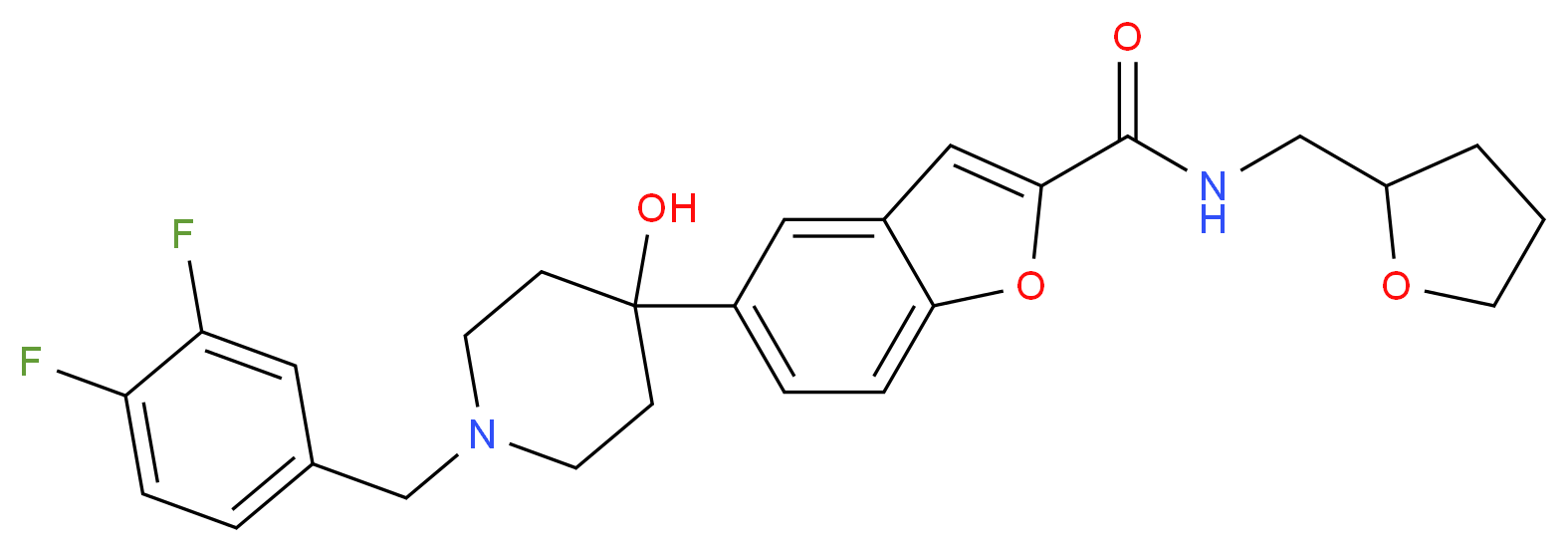 5-[1-(3,4-difluorobenzyl)-4-hydroxy-4-piperidinyl]-N-(tetrahydro-2-furanylmethyl)-1-benzofuran-2-carboxamide_Molecular_structure_CAS_)