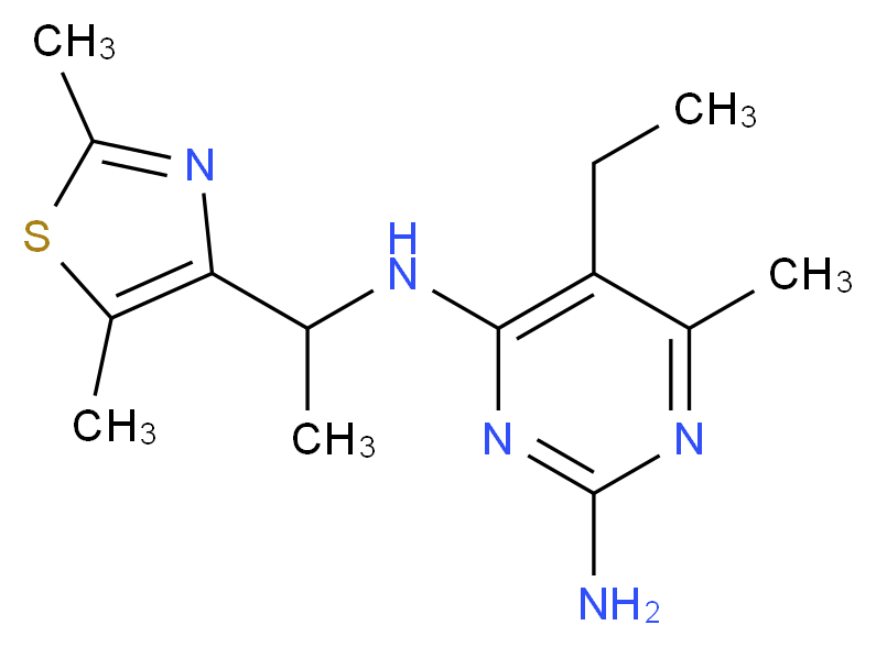 N~4~-[1-(2,5-dimethyl-1,3-thiazol-4-yl)ethyl]-5-ethyl-6-methylpyrimidine-2,4-diamine_Molecular_structure_CAS_)