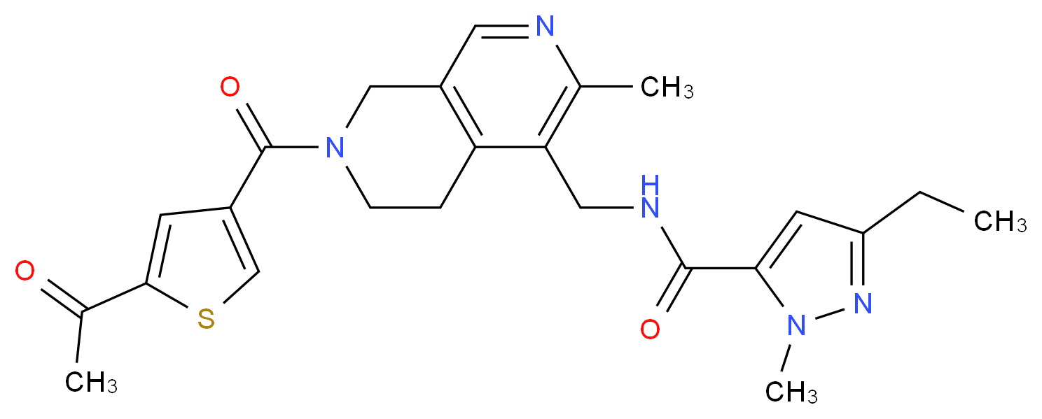 N-({7-[(5-acetyl-3-thienyl)carbonyl]-3-methyl-5,6,7,8-tetrahydro-2,7-naphthyridin-4-yl}methyl)-3-ethyl-1-methyl-1H-pyrazole-5-carboxamide_Molecular_structure_CAS_)