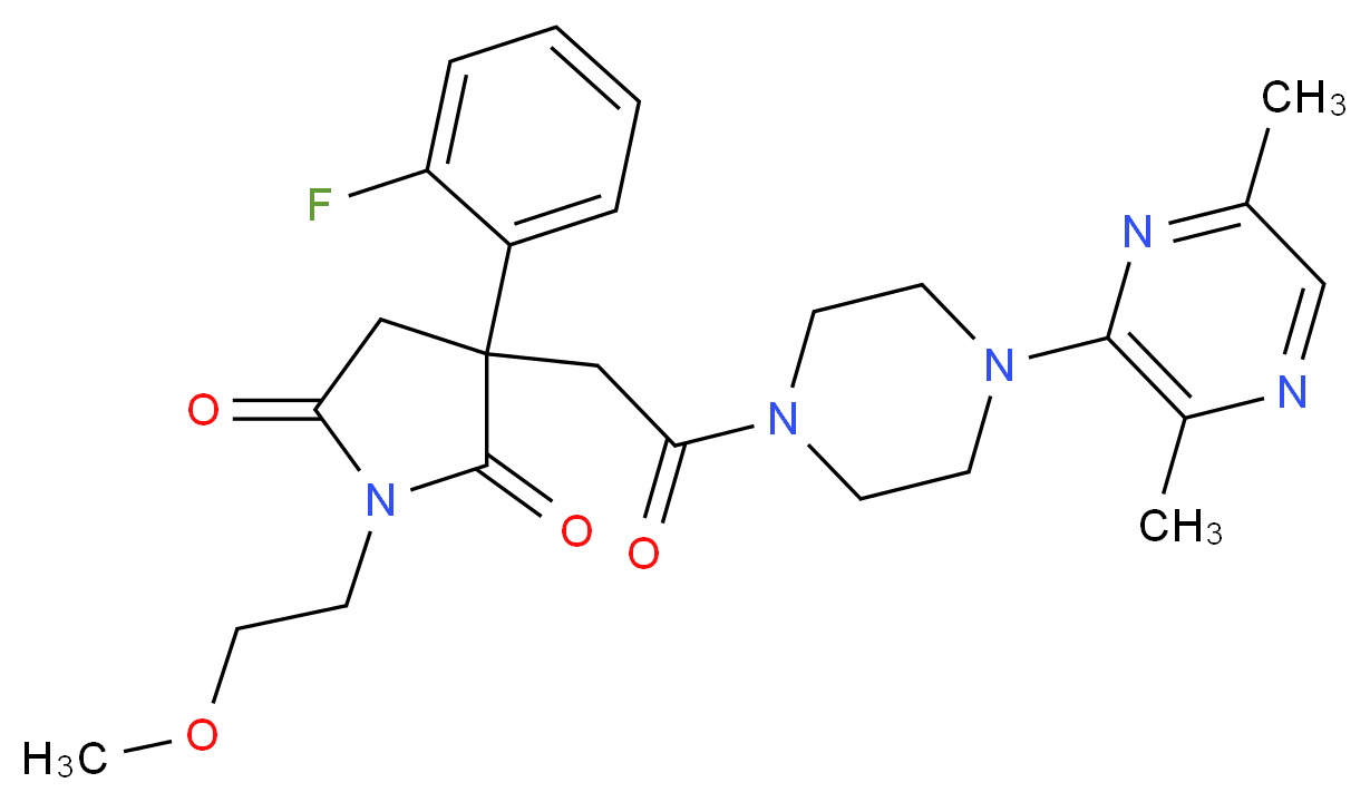 3-{2-[4-(3,6-dimethyl-2-pyrazinyl)-1-piperazinyl]-2-oxoethyl}-3-(2-fluorophenyl)-1-(2-methoxyethyl)-2,5-pyrrolidinedione_Molecular_structure_CAS_)