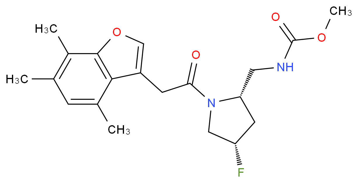 methyl ({(2S,4S)-4-fluoro-1-[(4,6,7-trimethyl-1-benzofuran-3-yl)acetyl]pyrrolidin-2-yl}methyl)carbamate_Molecular_structure_CAS_)