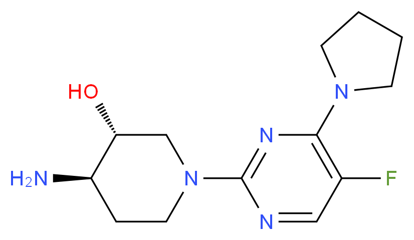 (3R*,4R*)-4-amino-1-(5-fluoro-4-pyrrolidin-1-ylpyrimidin-2-yl)piperidin-3-ol_Molecular_structure_CAS_)