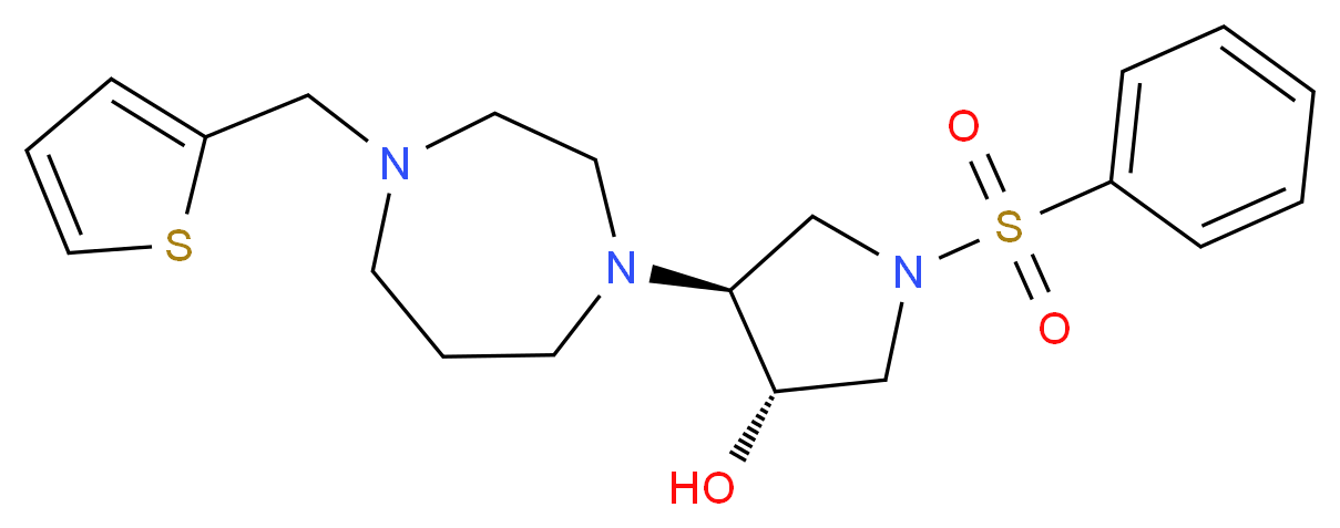 (3S*,4S*)-1-(phenylsulfonyl)-4-[4-(2-thienylmethyl)-1,4-diazepan-1-yl]-3-pyrrolidinol_Molecular_structure_CAS_)
