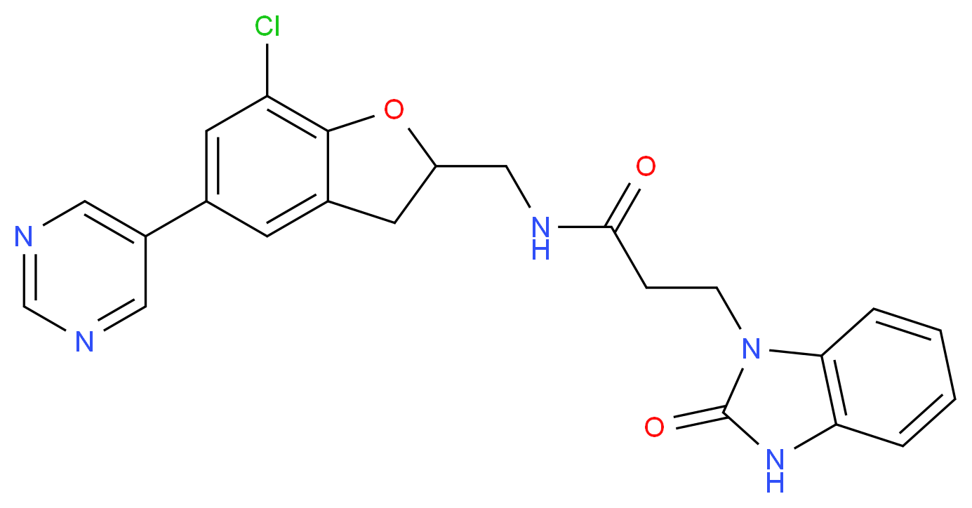 N-{[7-chloro-5-(5-pyrimidinyl)-2,3-dihydro-1-benzofuran-2-yl]methyl}-3-(2-oxo-2,3-dihydro-1H-benzimidazol-1-yl)propanamide_Molecular_structure_CAS_)