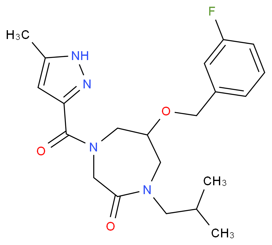 6-[(3-fluorobenzyl)oxy]-1-isobutyl-4-[(5-methyl-1H-pyrazol-3-yl)carbonyl]-1,4-diazepan-2-one_Molecular_structure_CAS_)