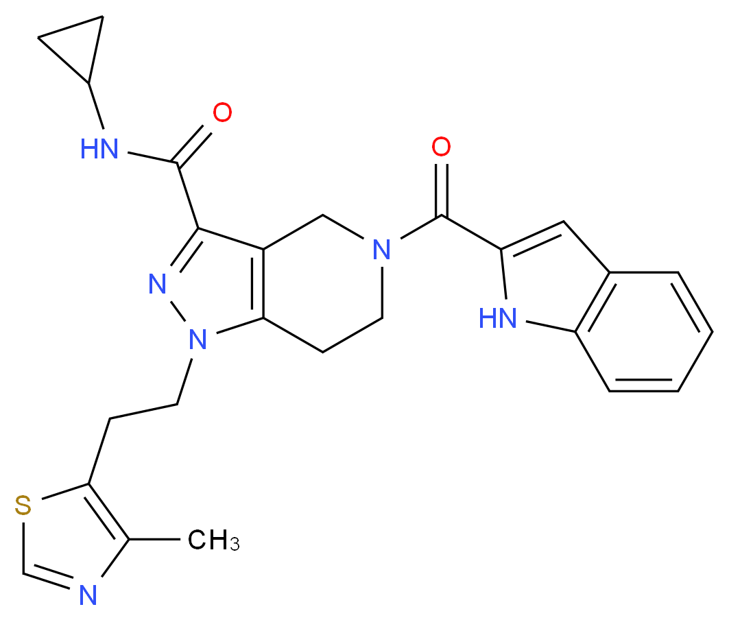 N-cyclopropyl-5-(1H-indol-2-ylcarbonyl)-1-[2-(4-methyl-1,3-thiazol-5-yl)ethyl]-4,5,6,7-tetrahydro-1H-pyrazolo[4,3-c]pyridine-3-carboxamide_Molecular_structure_CAS_)