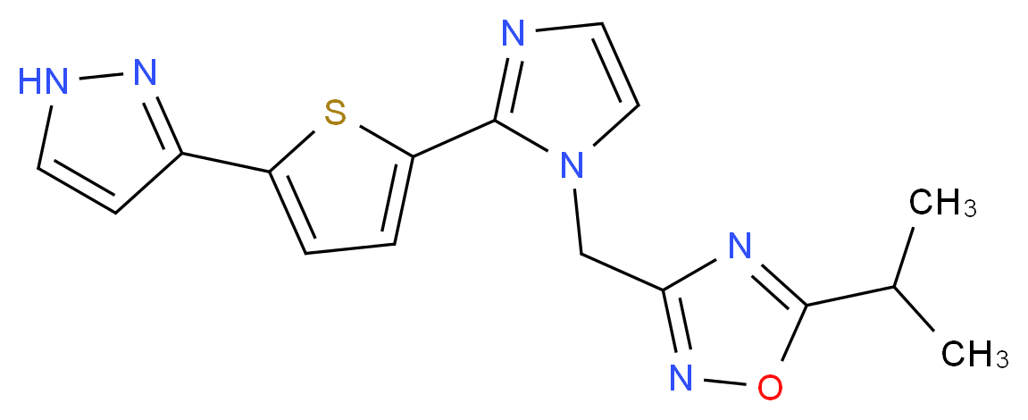 5-isopropyl-3-({2-[5-(1H-pyrazol-3-yl)-2-thienyl]-1H-imidazol-1-yl}methyl)-1,2,4-oxadiazole_Molecular_structure_CAS_)