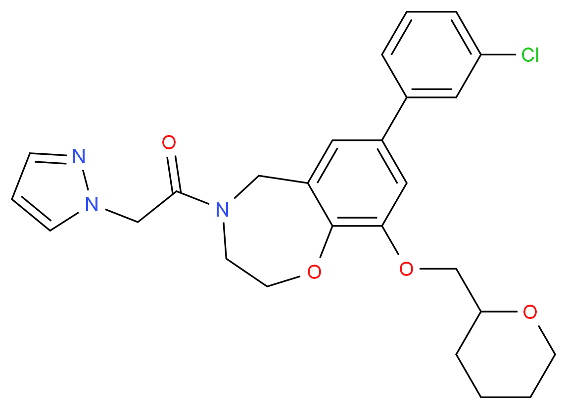7-(3-chlorophenyl)-4-(1H-pyrazol-1-ylacetyl)-9-(tetrahydro-2H-pyran-2-ylmethoxy)-2,3,4,5-tetrahydro-1,4-benzoxazepine_Molecular_structure_CAS_)