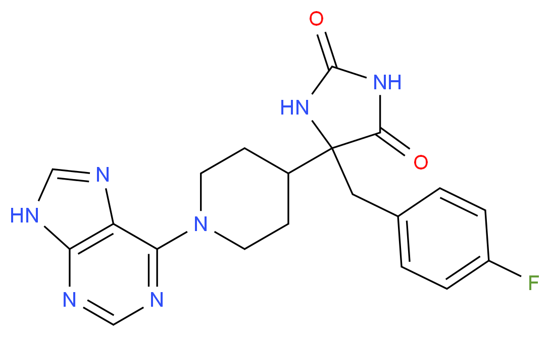 5-(4-fluorobenzyl)-5-[1-(9H-purin-6-yl)piperidin-4-yl]imidazolidine-2,4-dione_Molecular_structure_CAS_)