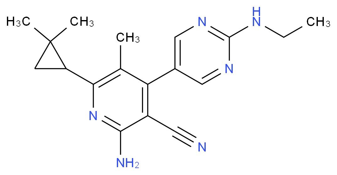 2-amino-6-(2,2-dimethylcyclopropyl)-4-[2-(ethylamino)pyrimidin-5-yl]-5-methylnicotinonitrile_Molecular_structure_CAS_)