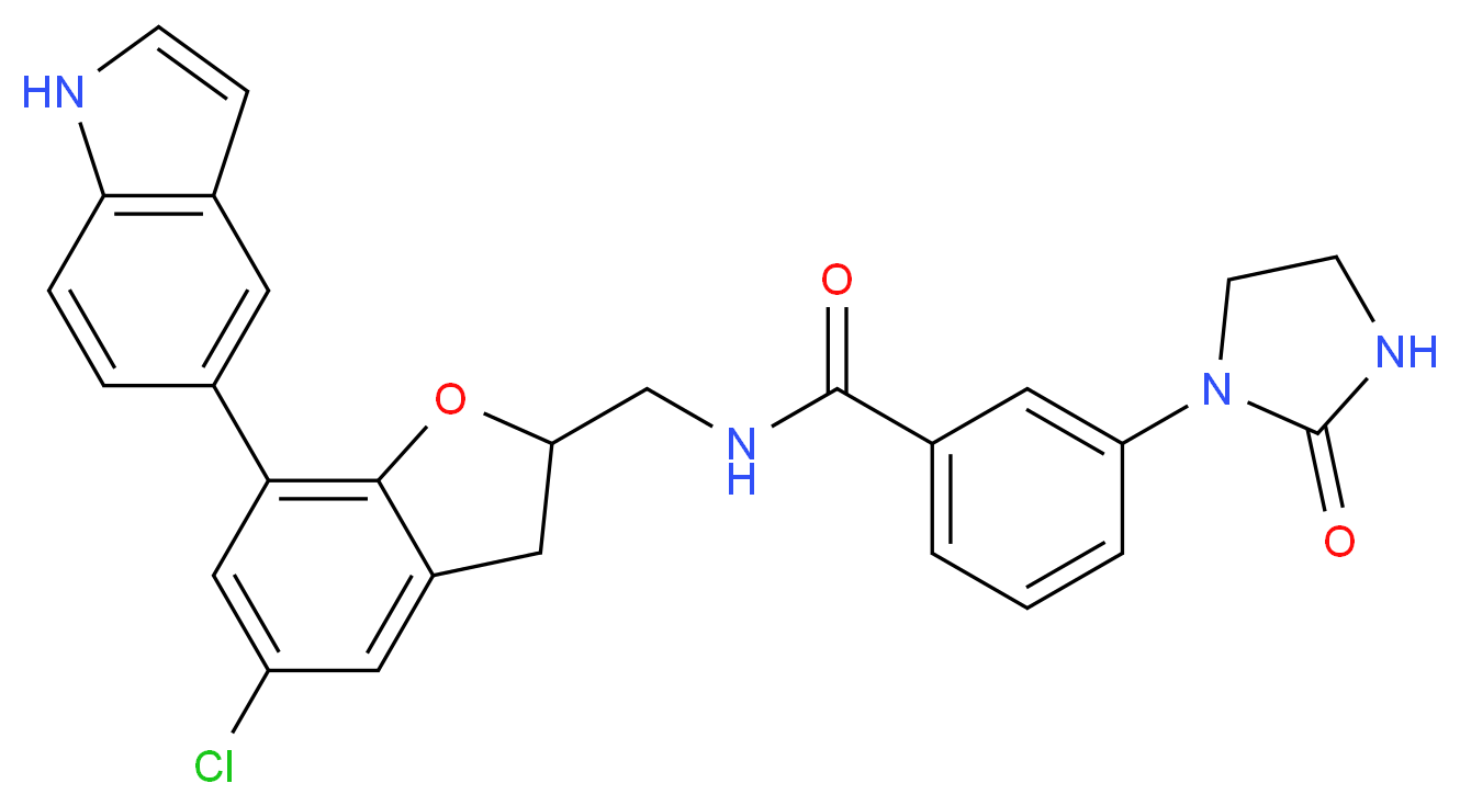 N-{[5-chloro-7-(1H-indol-5-yl)-2,3-dihydro-1-benzofuran-2-yl]methyl}-3-(2-oxo-1-imidazolidinyl)benzamide_Molecular_structure_CAS_)