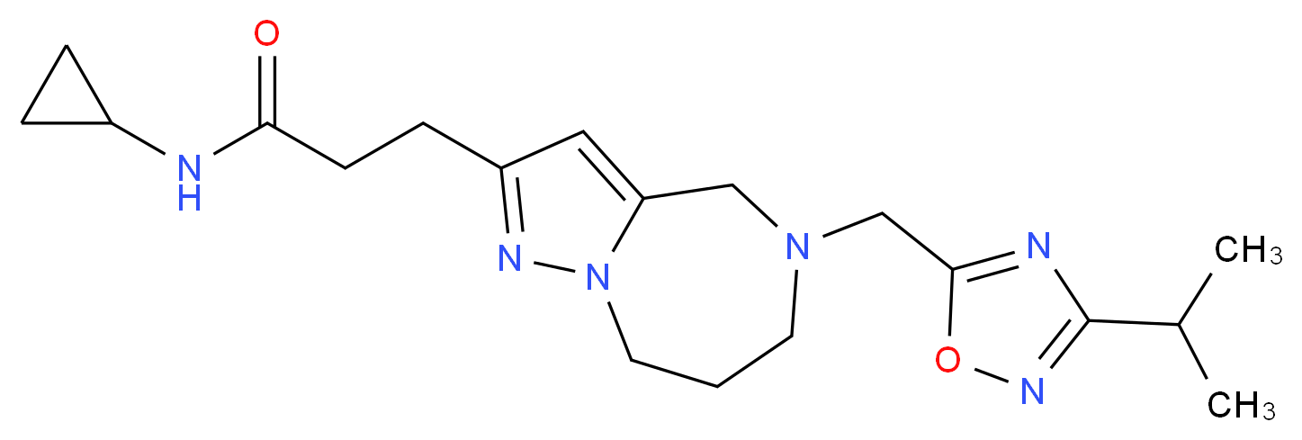 N-cyclopropyl-3-{5-[(3-isopropyl-1,2,4-oxadiazol-5-yl)methyl]-5,6,7,8-tetrahydro-4H-pyrazolo[1,5-a][1,4]diazepin-2-yl}propanamide_Molecular_structure_CAS_)