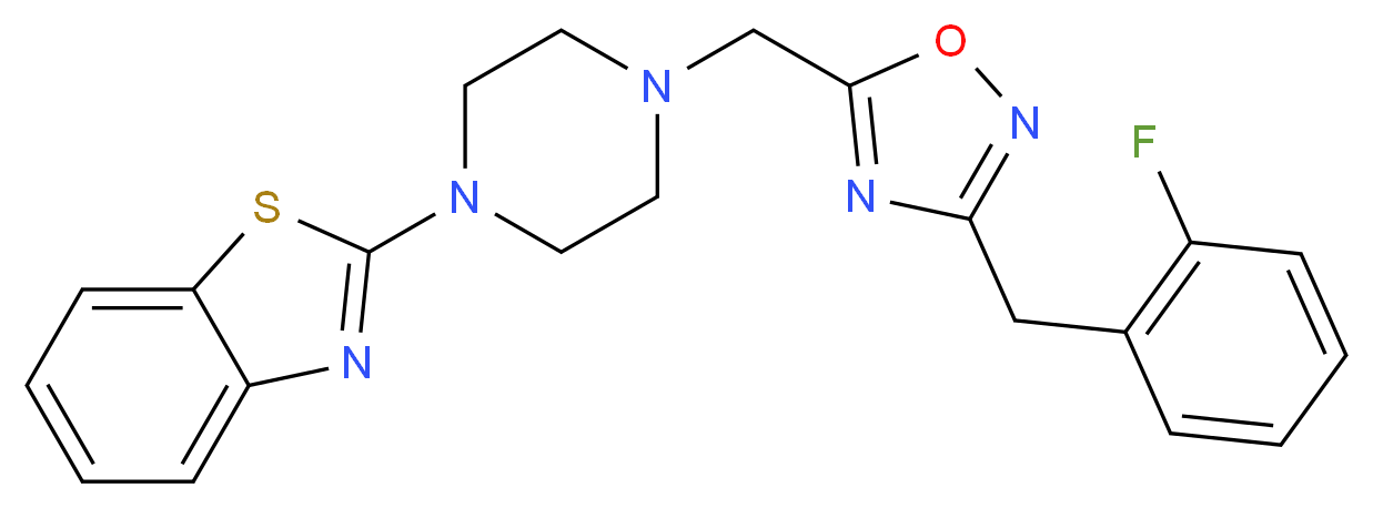 2-(4-{[3-(2-fluorobenzyl)-1,2,4-oxadiazol-5-yl]methyl}-1-piperazinyl)-1,3-benzothiazole_Molecular_structure_CAS_)