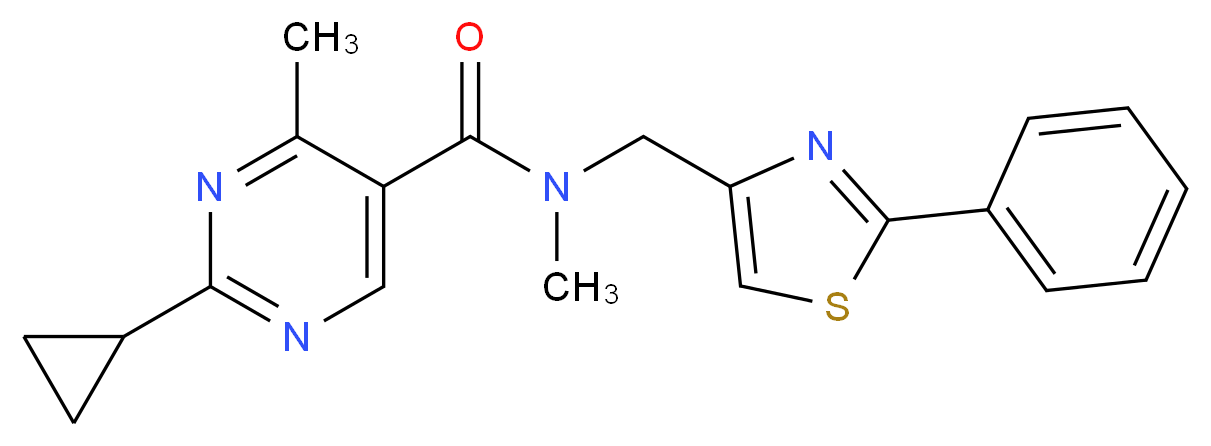 2-cyclopropyl-N,4-dimethyl-N-[(2-phenyl-1,3-thiazol-4-yl)methyl]-5-pyrimidinecarboxamide_Molecular_structure_CAS_)