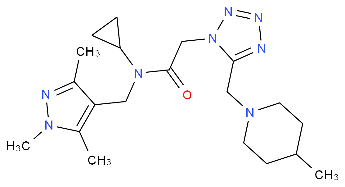 N-cyclopropyl-2-{5-[(4-methyl-1-piperidinyl)methyl]-1H-tetrazol-1-yl}-N-[(1,3,5-trimethyl-1H-pyrazol-4-yl)methyl]acetamide_Molecular_structure_CAS_)