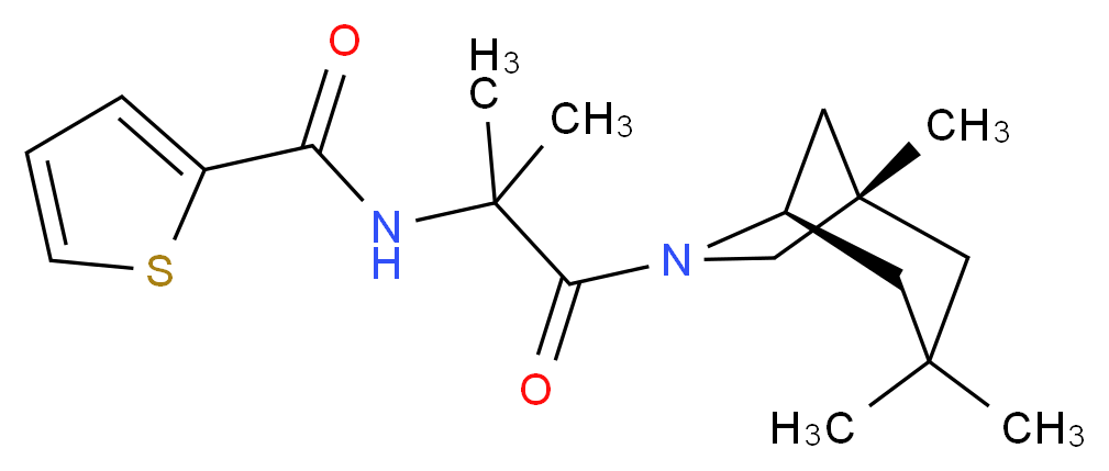 N-{1,1-dimethyl-2-oxo-2-[(1S*,5R*)-1,3,3-trimethyl-6-azabicyclo[3.2.1]oct-6-yl]ethyl}thiophene-2-carboxamide_Molecular_structure_CAS_)