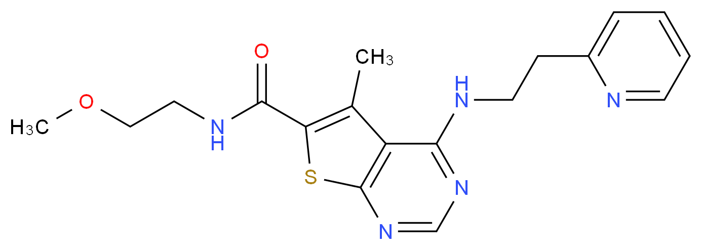 N-(2-methoxyethyl)-5-methyl-4-{[2-(2-pyridinyl)ethyl]amino}thieno[2,3-d]pyrimidine-6-carboxamide_Molecular_structure_CAS_)