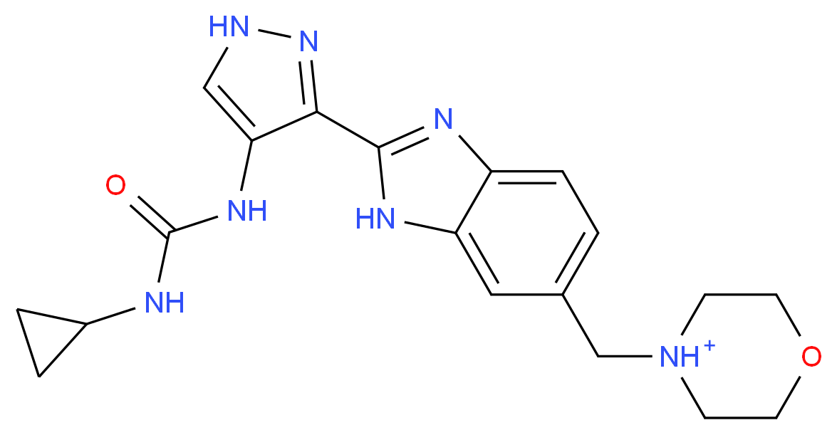 4-[(2-{4-[(CYCLOPROPYLCARBAMOYL)AMINO]-1H-PYRAZOL-3-YL}-1H-BENZIMIDAZOL-6-YL)METHYL]MORPHOLIN-4-IUM_Molecular_structure_CAS_)