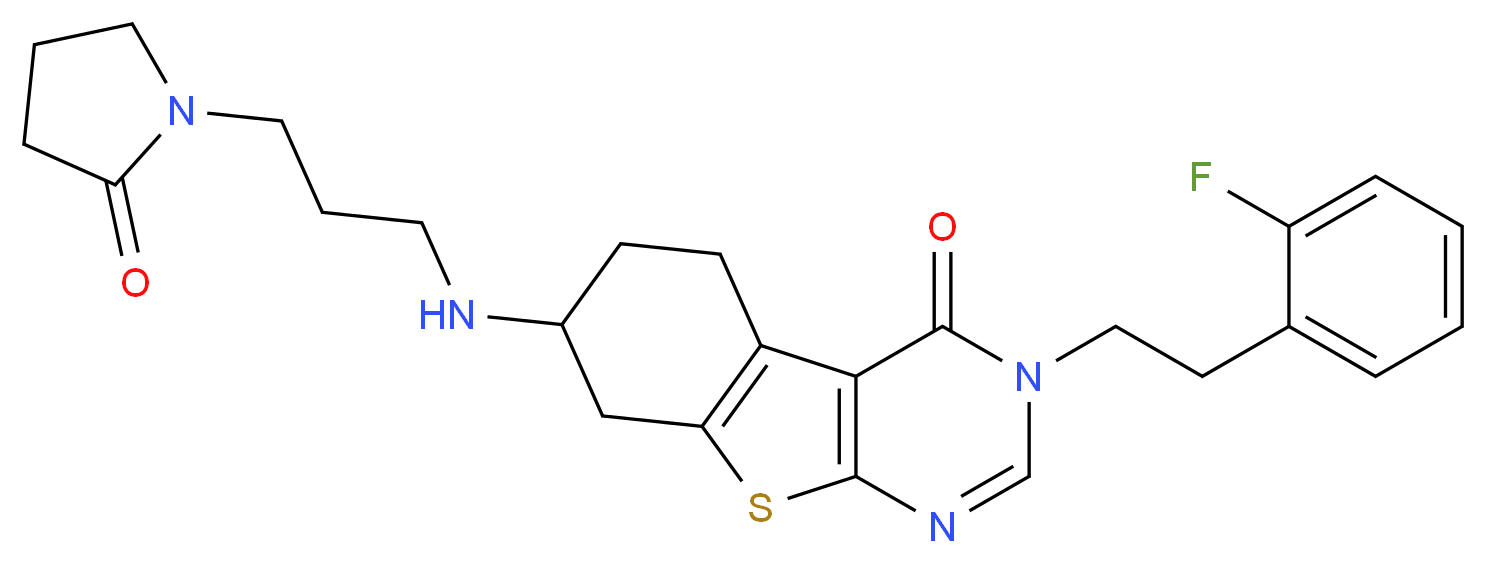 3-[2-(2-fluorophenyl)ethyl]-7-{[3-(2-oxo-1-pyrrolidinyl)propyl]amino}-5,6,7,8-tetrahydro[1]benzothieno[2,3-d]pyrimidin-4(3H)-one_Molecular_structure_CAS_)