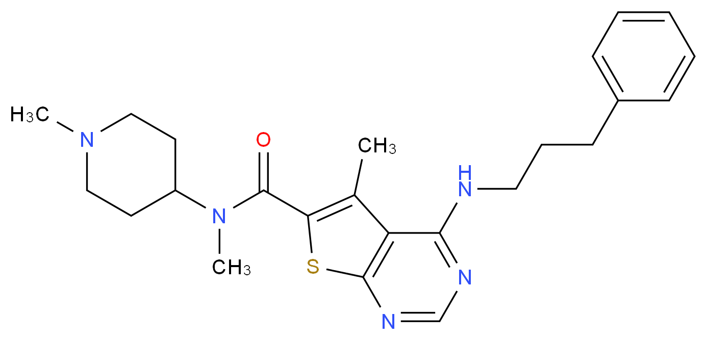 N,5-dimethyl-N-(1-methyl-4-piperidinyl)-4-[(3-phenylpropyl)amino]thieno[2,3-d]pyrimidine-6-carboxamide_Molecular_structure_CAS_)