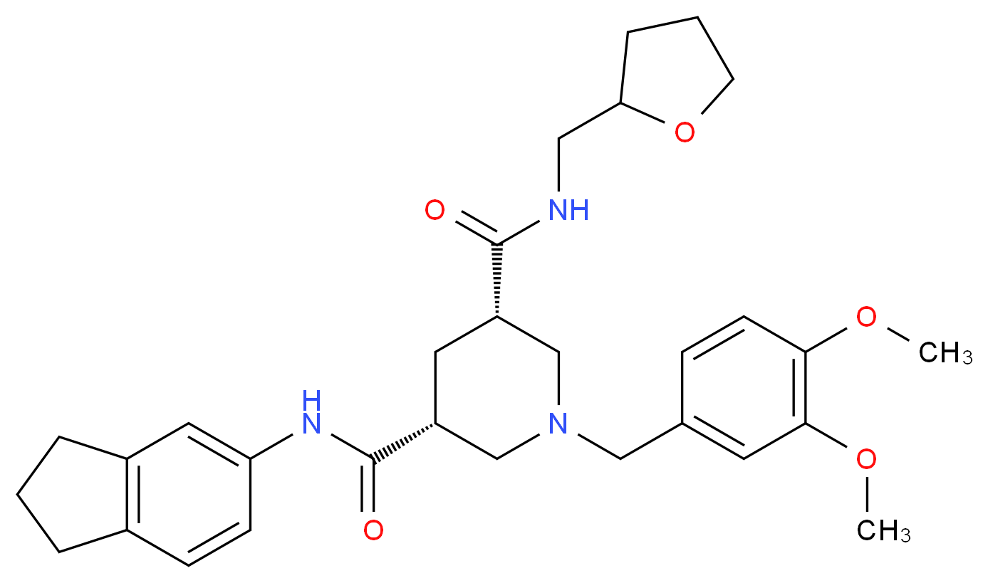 (3R,5S)-N-(2,3-dihydro-1H-inden-5-yl)-1-(3,4-dimethoxybenzyl)-N'-(tetrahydro-2-furanylmethyl)-3,5-piperidinedicarboxamide_Molecular_structure_CAS_)
