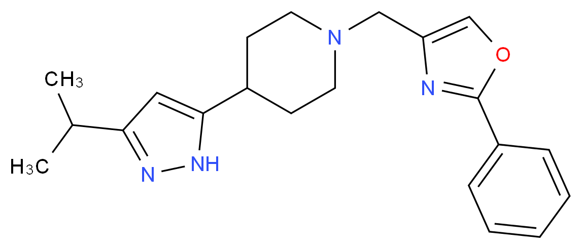 4-(3-isopropyl-1H-pyrazol-5-yl)-1-[(2-phenyl-1,3-oxazol-4-yl)methyl]piperidine_Molecular_structure_CAS_)