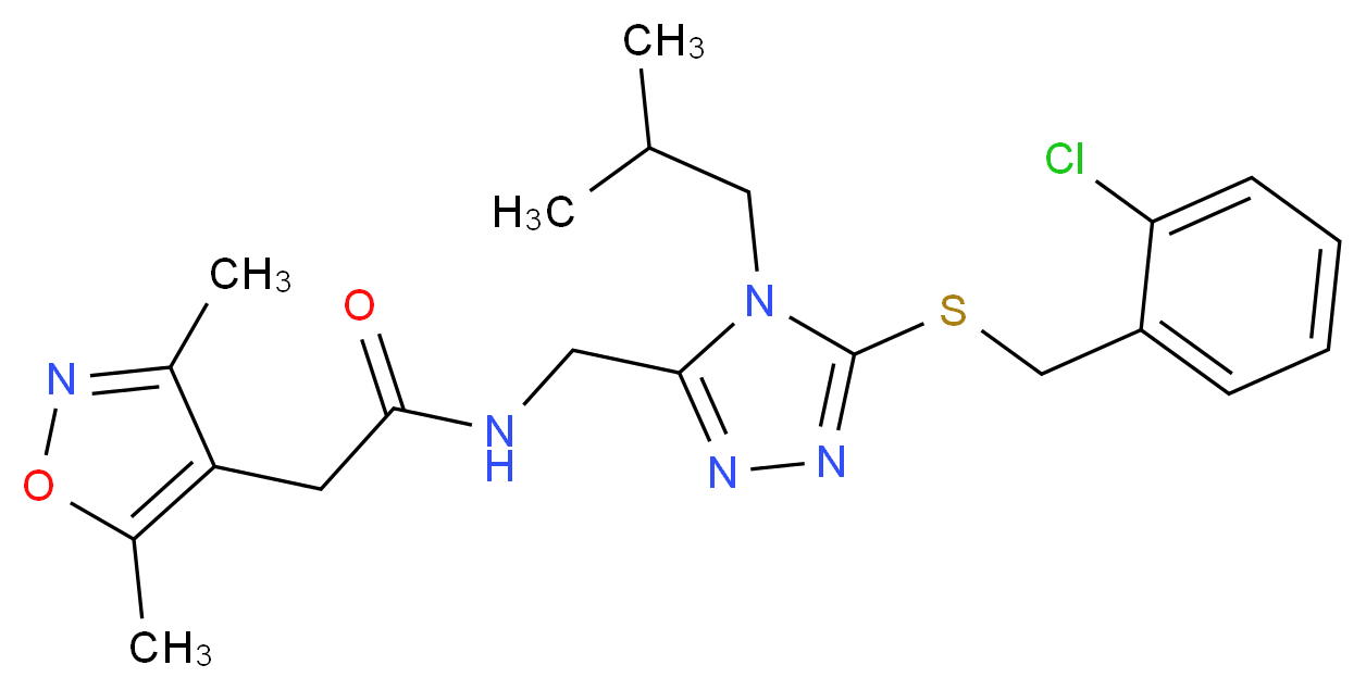N-({5-[(2-chlorobenzyl)thio]-4-isobutyl-4H-1,2,4-triazol-3-yl}methyl)-2-(3,5-dimethyl-4-isoxazolyl)acetamide_Molecular_structure_CAS_)