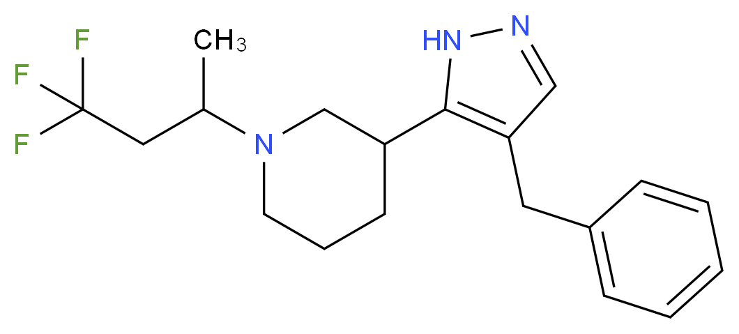 3-(4-benzyl-1H-pyrazol-5-yl)-1-(3,3,3-trifluoro-1-methylpropyl)piperidine_Molecular_structure_CAS_)