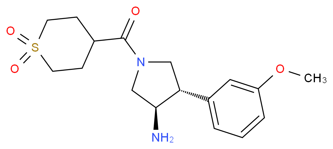 (3R*,4S*)-1-[(1,1-dioxidotetrahydro-2H-thiopyran-4-yl)carbonyl]-4-(3-methoxyphenyl)pyrrolidin-3-amine_Molecular_structure_CAS_)