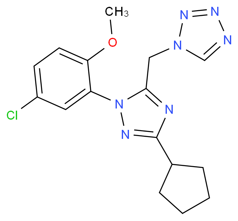 1-{[1-(5-chloro-2-methoxyphenyl)-3-cyclopentyl-1H-1,2,4-triazol-5-yl]methyl}-1H-tetrazole_Molecular_structure_CAS_)