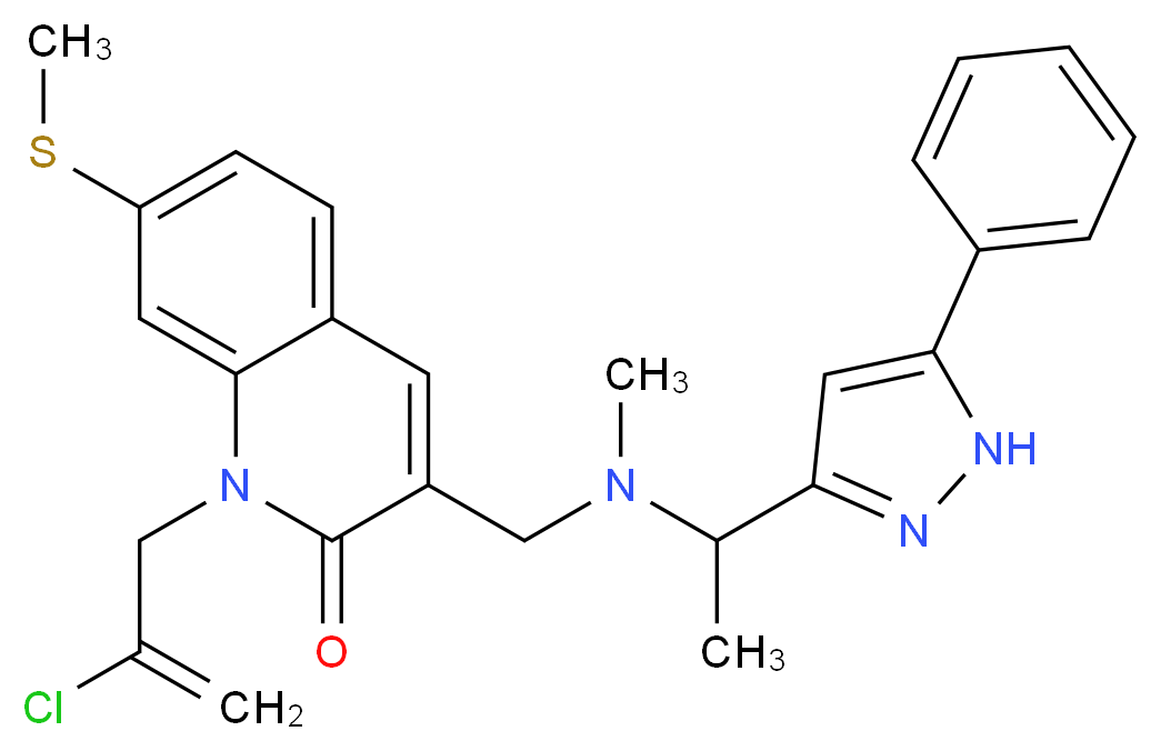 1-(2-chloro-2-propen-1-yl)-3-({methyl[1-(5-phenyl-1H-pyrazol-3-yl)ethyl]amino}methyl)-7-(methylthio)-2(1H)-quinolinone_Molecular_structure_CAS_)