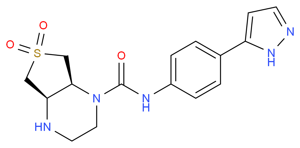 (4aR*,7aS*)-N-[4-(1H-pyrazol-5-yl)phenyl]hexahydrothieno[3,4-b]pyrazine-1(2H)-carboxamide 6,6-dioxide_Molecular_structure_CAS_)