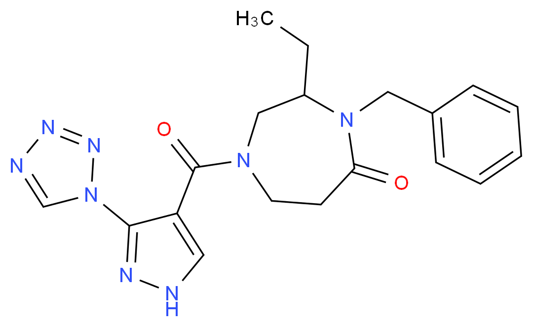 4-benzyl-3-ethyl-1-{[3-(1H-tetrazol-1-yl)-1H-pyrazol-4-yl]carbonyl}-1,4-diazepan-5-one_Molecular_structure_CAS_)