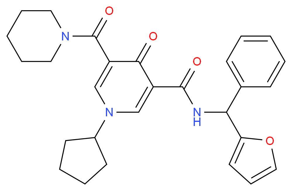1-cyclopentyl-N-[2-furyl(phenyl)methyl]-4-oxo-5-(1-piperidinylcarbonyl)-1,4-dihydro-3-pyridinecarboxamide_Molecular_structure_CAS_)