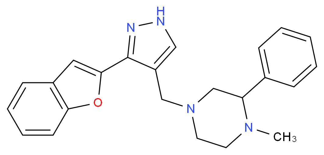 4-{[3-(1-benzofuran-2-yl)-1H-pyrazol-4-yl]methyl}-1-methyl-2-phenylpiperazine_Molecular_structure_CAS_)