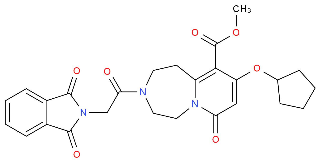 methyl 9-(cyclopentyloxy)-3-[(1,3-dioxo-1,3-dihydro-2H-isoindol-2-yl)acetyl]-7-oxo-1,2,3,4,5,7-hexahydropyrido[1,2-d][1,4]diazepine-10-carboxylate_Molecular_structure_CAS_)