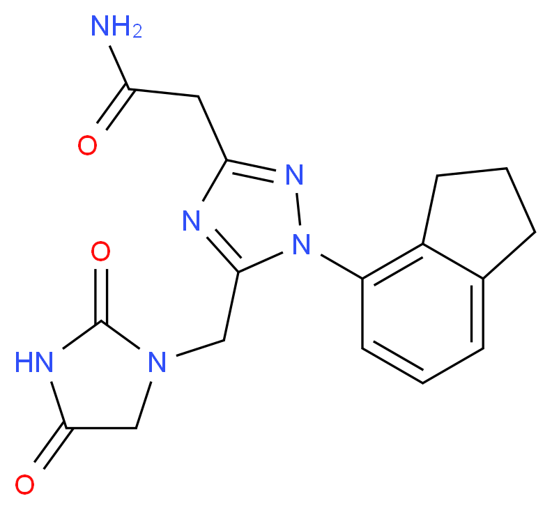 2-{1-(2,3-dihydro-1H-inden-4-yl)-5-[(2,4-dioxoimidazolidin-1-yl)methyl]-1H-1,2,4-triazol-3-yl}acetamide_Molecular_structure_CAS_)