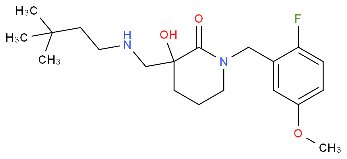 3-{[(3,3-dimethylbutyl)amino]methyl}-1-(2-fluoro-5-methoxybenzyl)-3-hydroxypiperidin-2-one_Molecular_structure_CAS_)