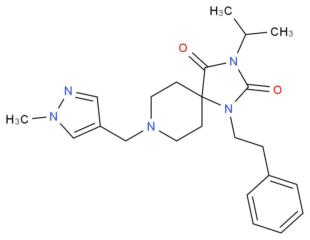 3-isopropyl-8-[(1-methyl-1H-pyrazol-4-yl)methyl]-1-(2-phenylethyl)-1,3,8-triazaspiro[4.5]decane-2,4-dione_Molecular_structure_CAS_)