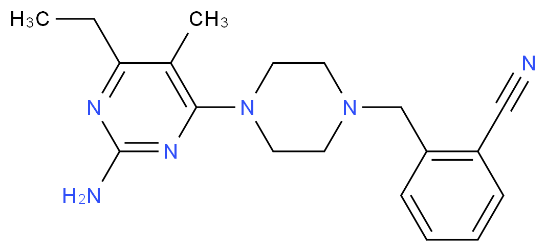 2-{[4-(2-amino-6-ethyl-5-methylpyrimidin-4-yl)piperazin-1-yl]methyl}benzonitrile_Molecular_structure_CAS_)
