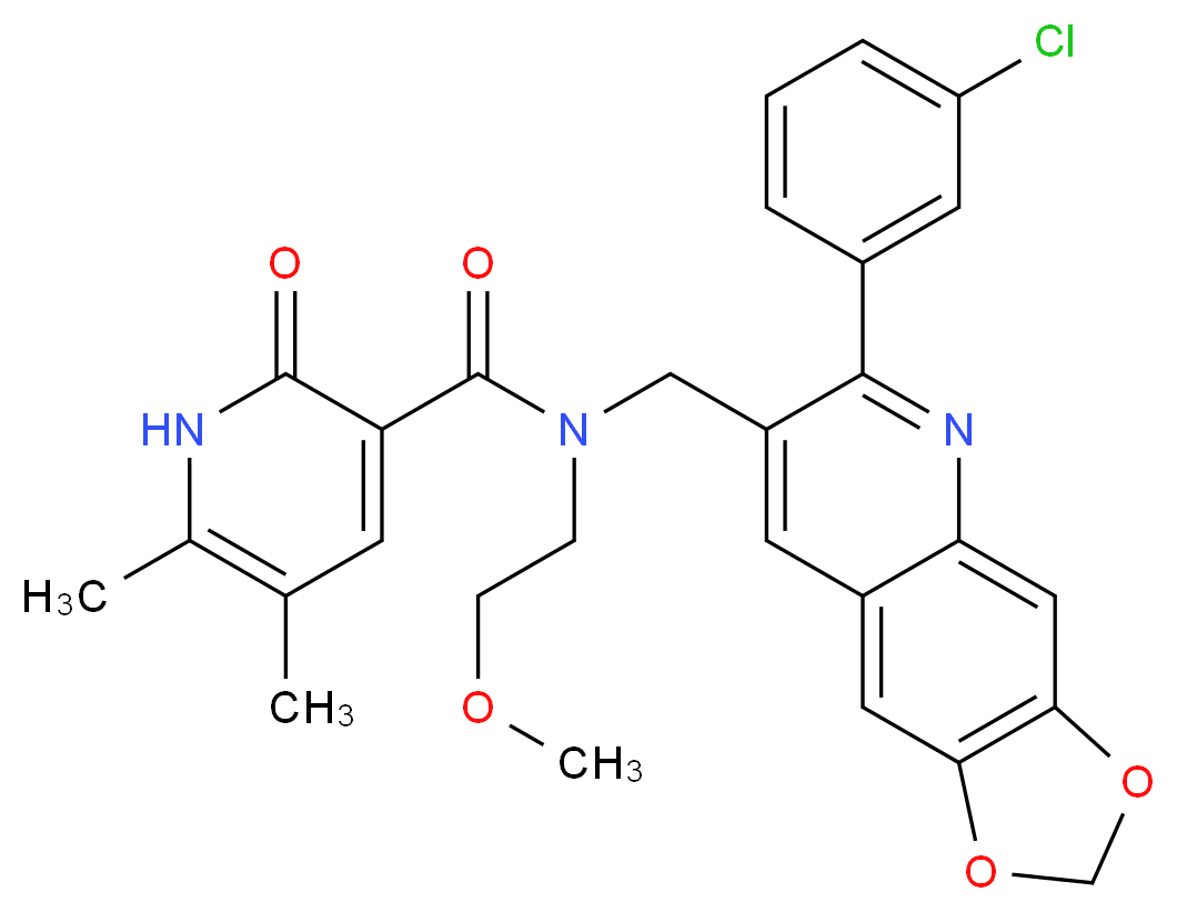 N-{[6-(3-chlorophenyl)[1,3]dioxolo[4,5-g]quinolin-7-yl]methyl}-N-(2-methoxyethyl)-5,6-dimethyl-2-oxo-1,2-dihydro-3-pyridinecarboxamide_Molecular_structure_CAS_)