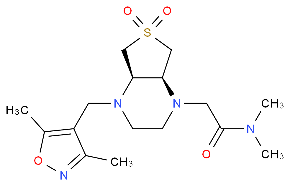 2-[(4aR*,7aS*)-4-[(3,5-dimethylisoxazol-4-yl)methyl]-6,6-dioxidohexahydrothieno[3,4-b]pyrazin-1(2H)-yl]-N,N-dimethylacetamide_Molecular_structure_CAS_)