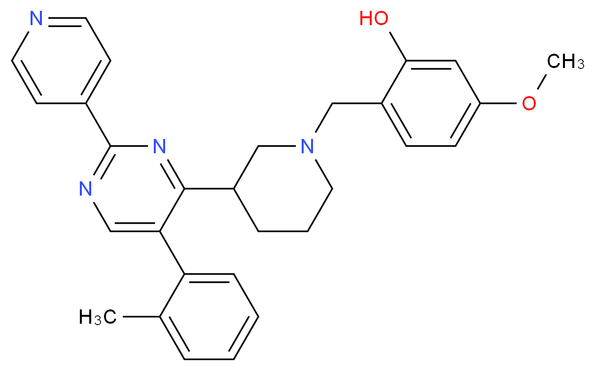 5-methoxy-2-({3-[5-(2-methylphenyl)-2-(4-pyridinyl)-4-pyrimidinyl]-1-piperidinyl}methyl)phenol_Molecular_structure_CAS_)