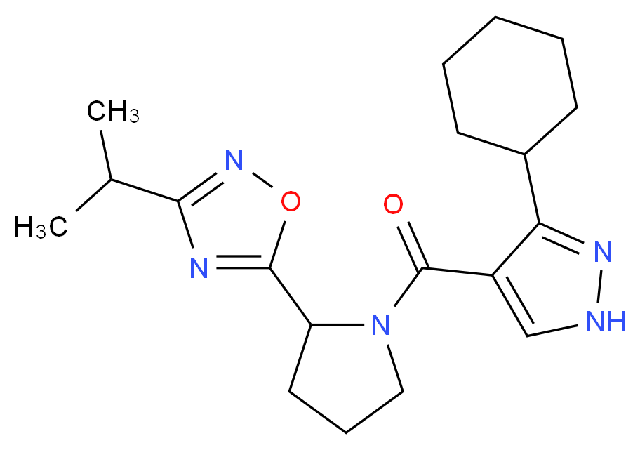 5-{1-[(3-cyclohexyl-1H-pyrazol-4-yl)carbonyl]-2-pyrrolidinyl}-3-isopropyl-1,2,4-oxadiazole_Molecular_structure_CAS_)