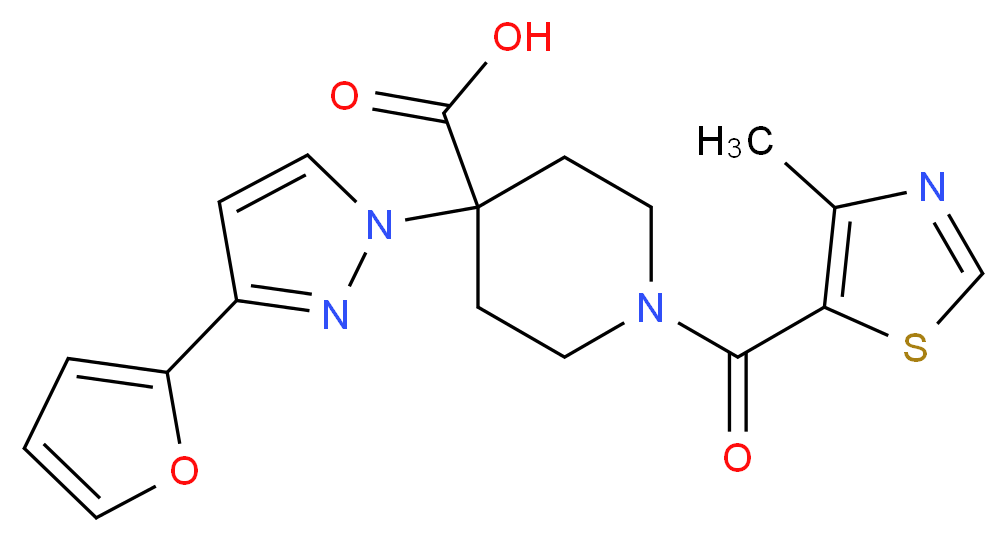 4-[3-(2-furyl)-1H-pyrazol-1-yl]-1-[(4-methyl-1,3-thiazol-5-yl)carbonyl]piperidine-4-carboxylic acid_Molecular_structure_CAS_)