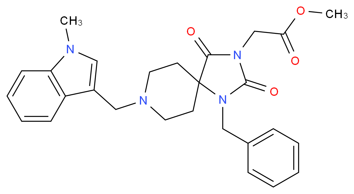 methyl {1-benzyl-8-[(1-methyl-1H-indol-3-yl)methyl]-2,4-dioxo-1,3,8-triazaspiro[4.5]dec-3-yl}acetate_Molecular_structure_CAS_)