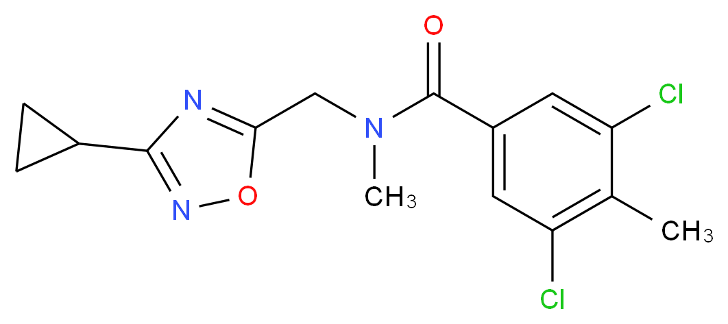 3,5-dichloro-N-[(3-cyclopropyl-1,2,4-oxadiazol-5-yl)methyl]-N,4-dimethylbenzamide_Molecular_structure_CAS_)