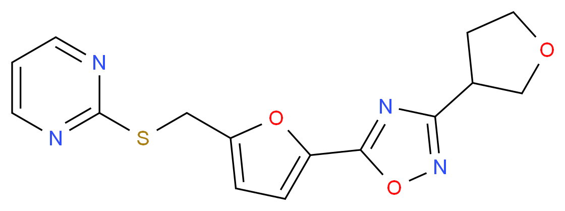 2-[({5-[3-(tetrahydrofuran-3-yl)-1,2,4-oxadiazol-5-yl]-2-furyl}methyl)thio]pyrimidine_Molecular_structure_CAS_)